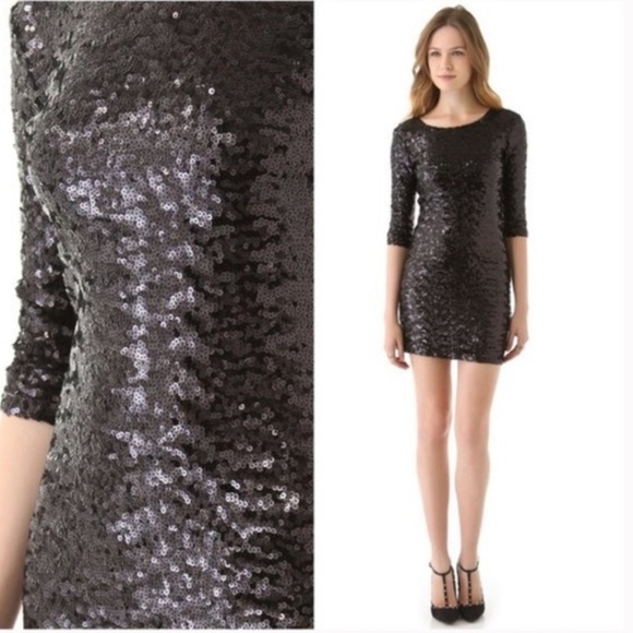 BB DAKOTA WOMENS BLACK EMBOSSED SEQUIN MIDI COCKTAIL DRESS SIZE M Stretch Party - Picture 1 of 11